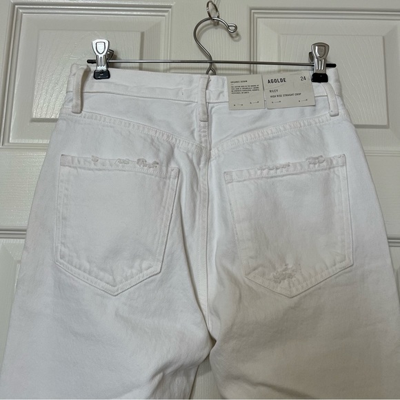 [BNWT] Agolde Riley High Rise Straight Leg Cropped Distressed in White - Sz 24 - Picture 8 of 16